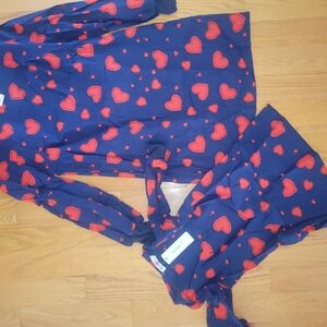 Navy Blue Dress Heart Pattern and Long Sleeves Mom & Me Matching Set Large & 120